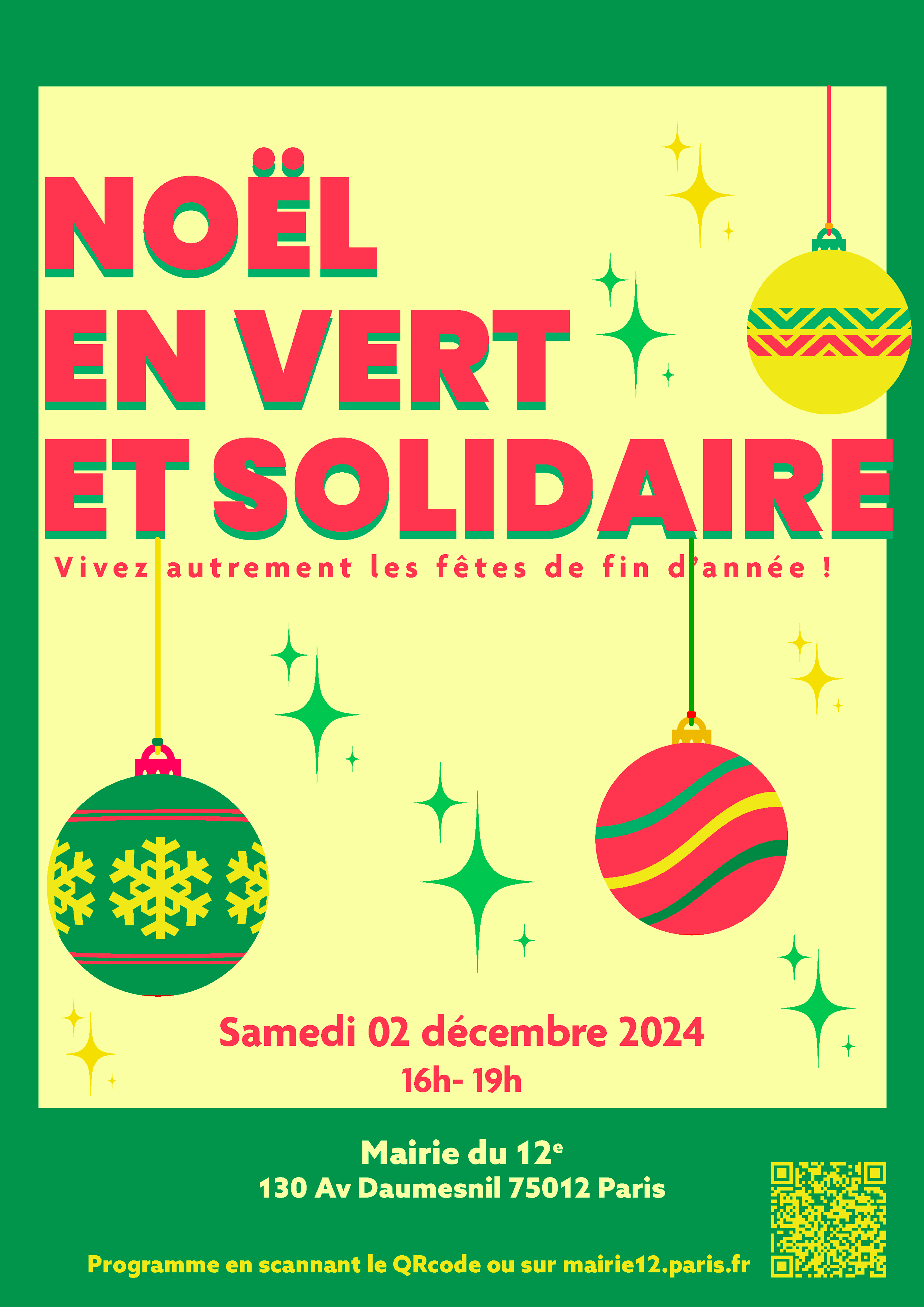 Affiche de Noël en vert solidaire pour l'année 2024