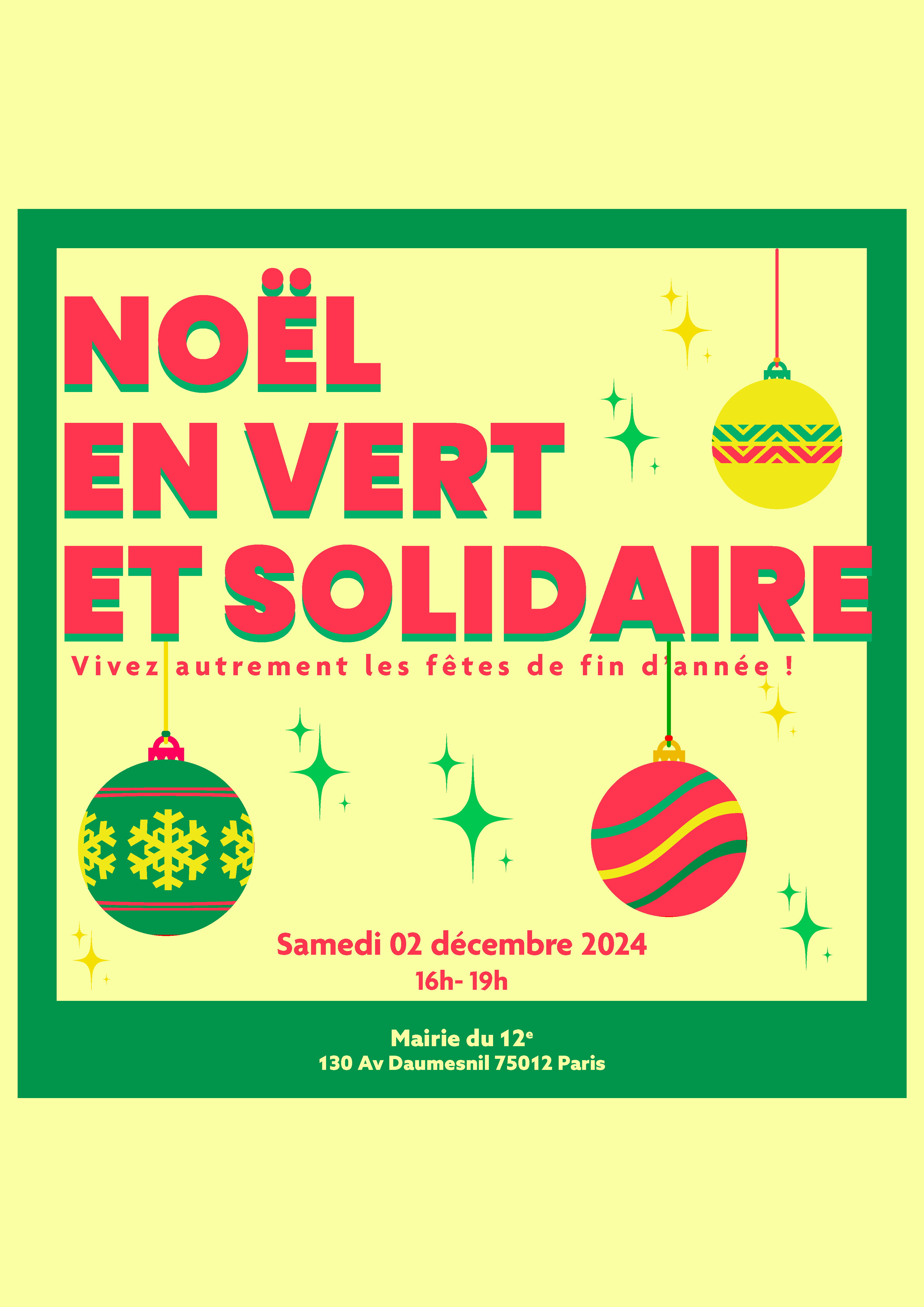 Affiche de Noël en vert solidaire pour l'année 2024