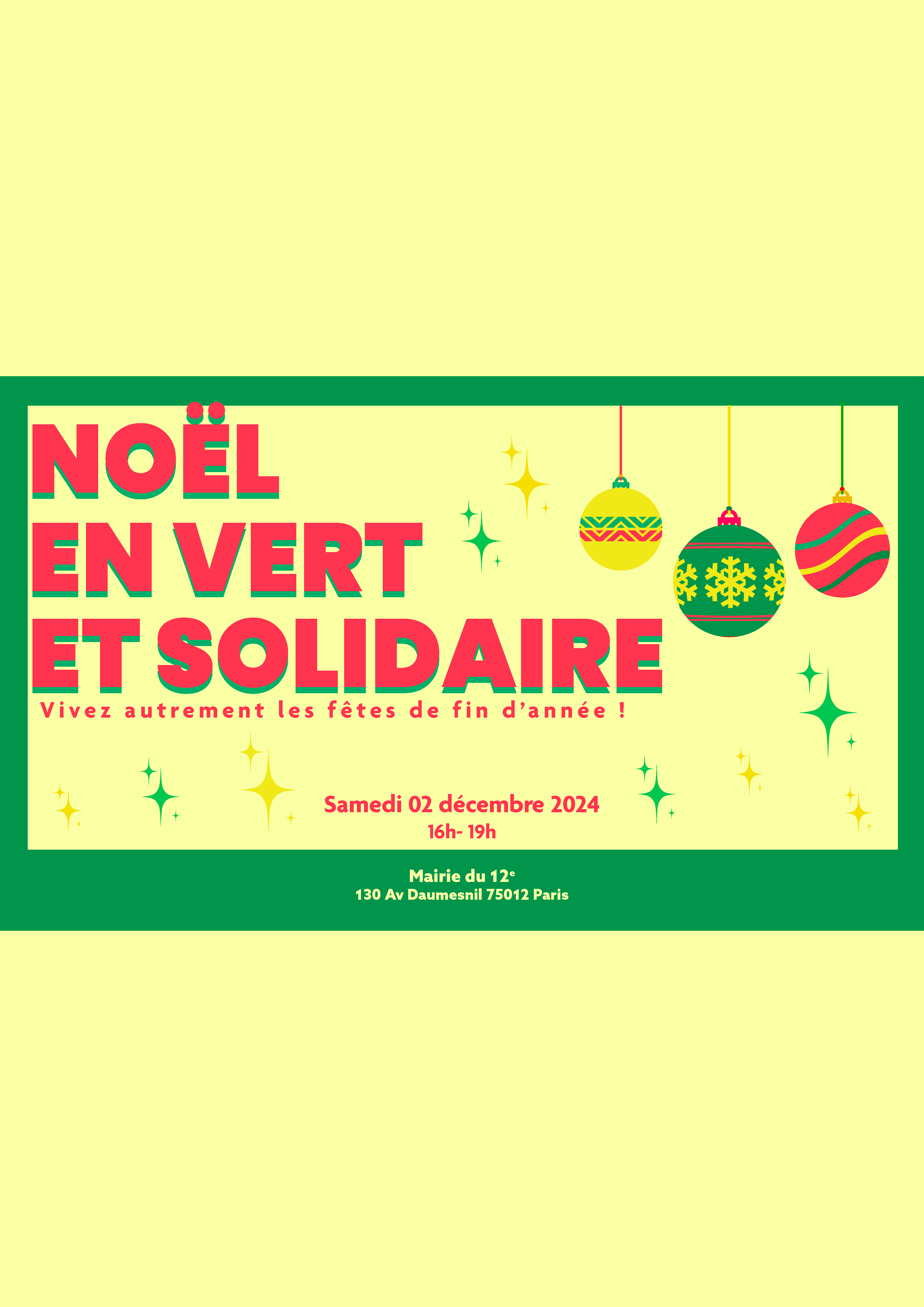 Affiche de Noël en vert solidaire pour l'année 2024