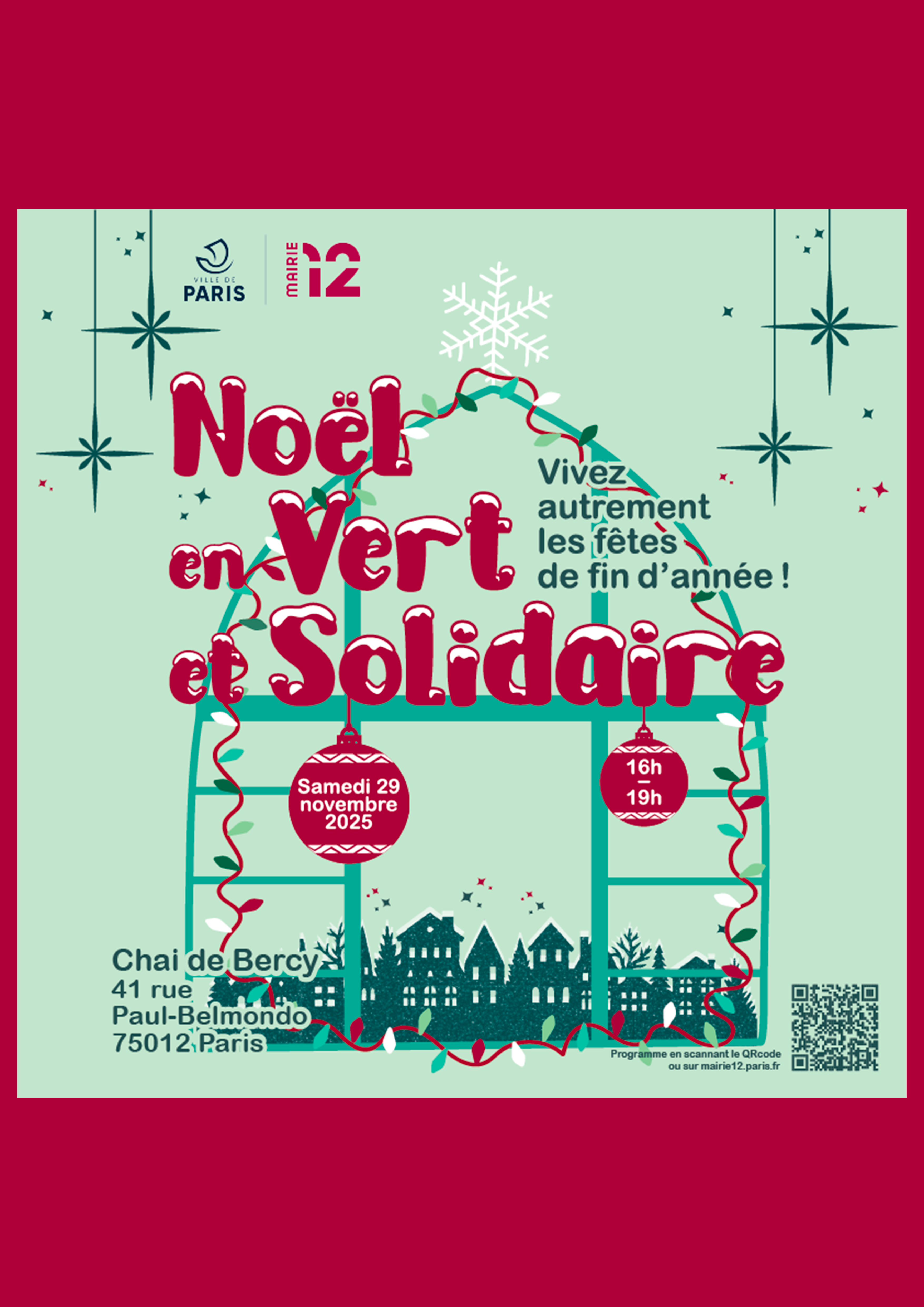 Affiche de Noël en vert solidaire pour l'année 2025