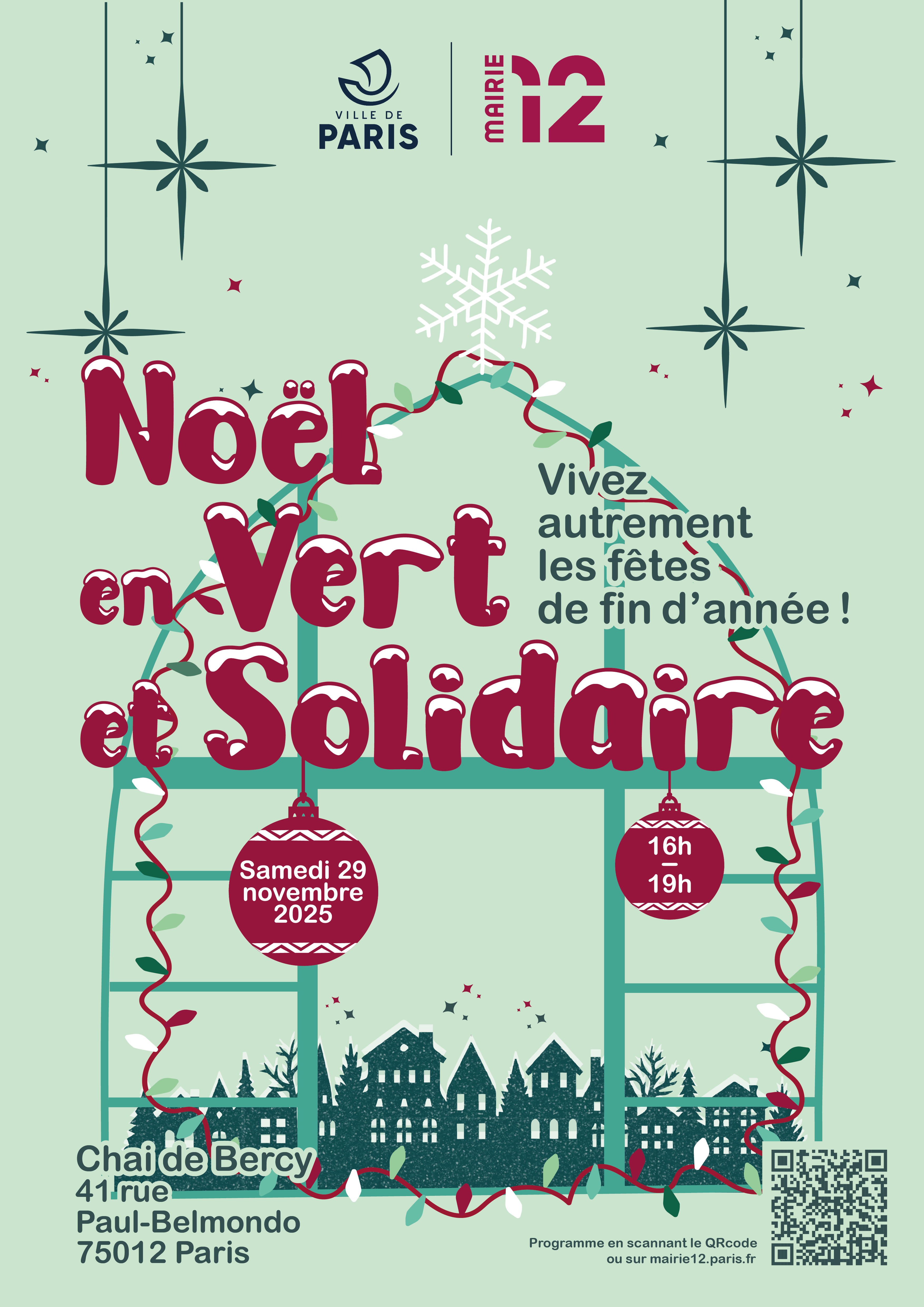 Affiche de Noël en vert solidaire pour l'année 2025