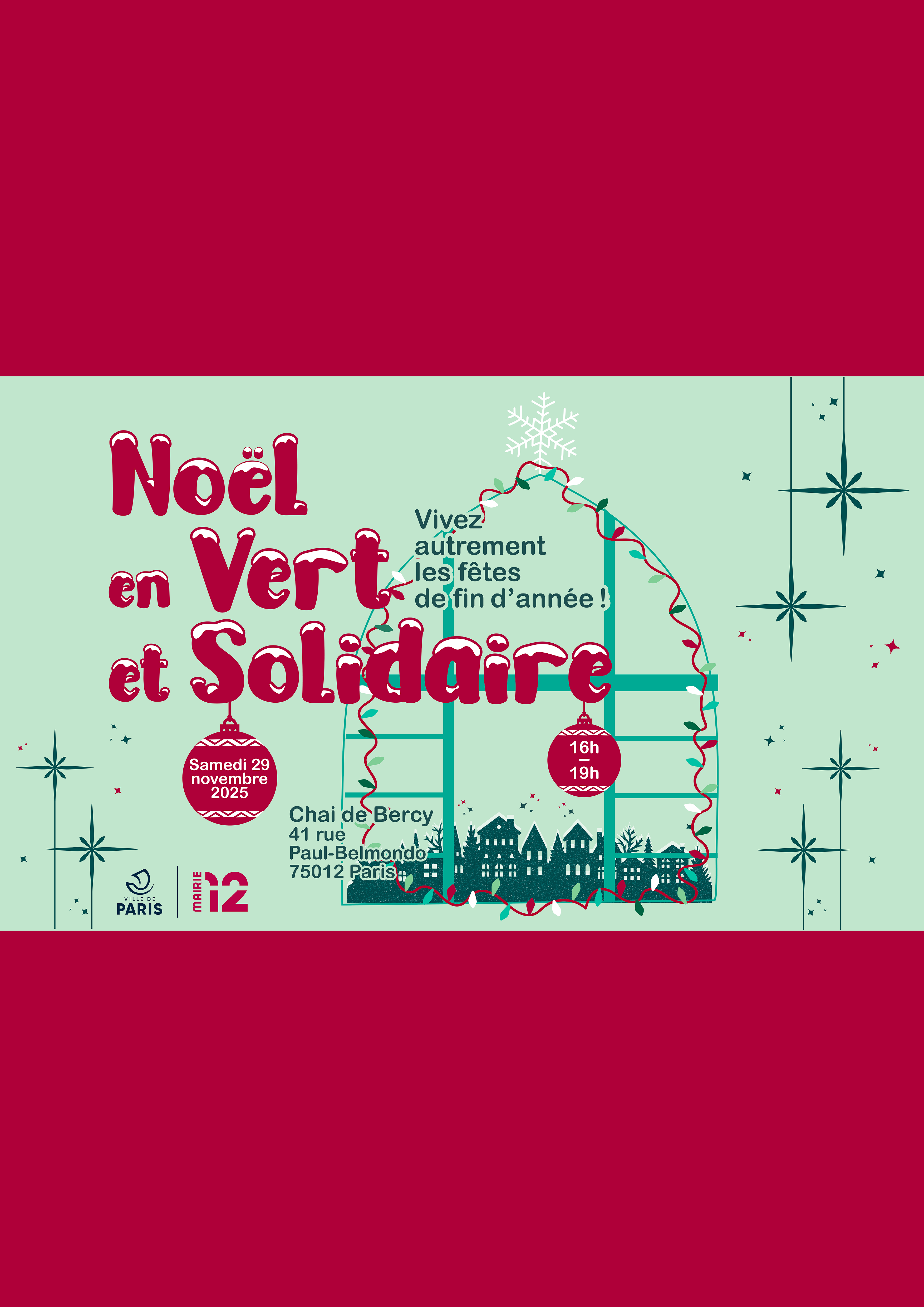 Affiche de Noël en vert solidaire pour l'année 2025