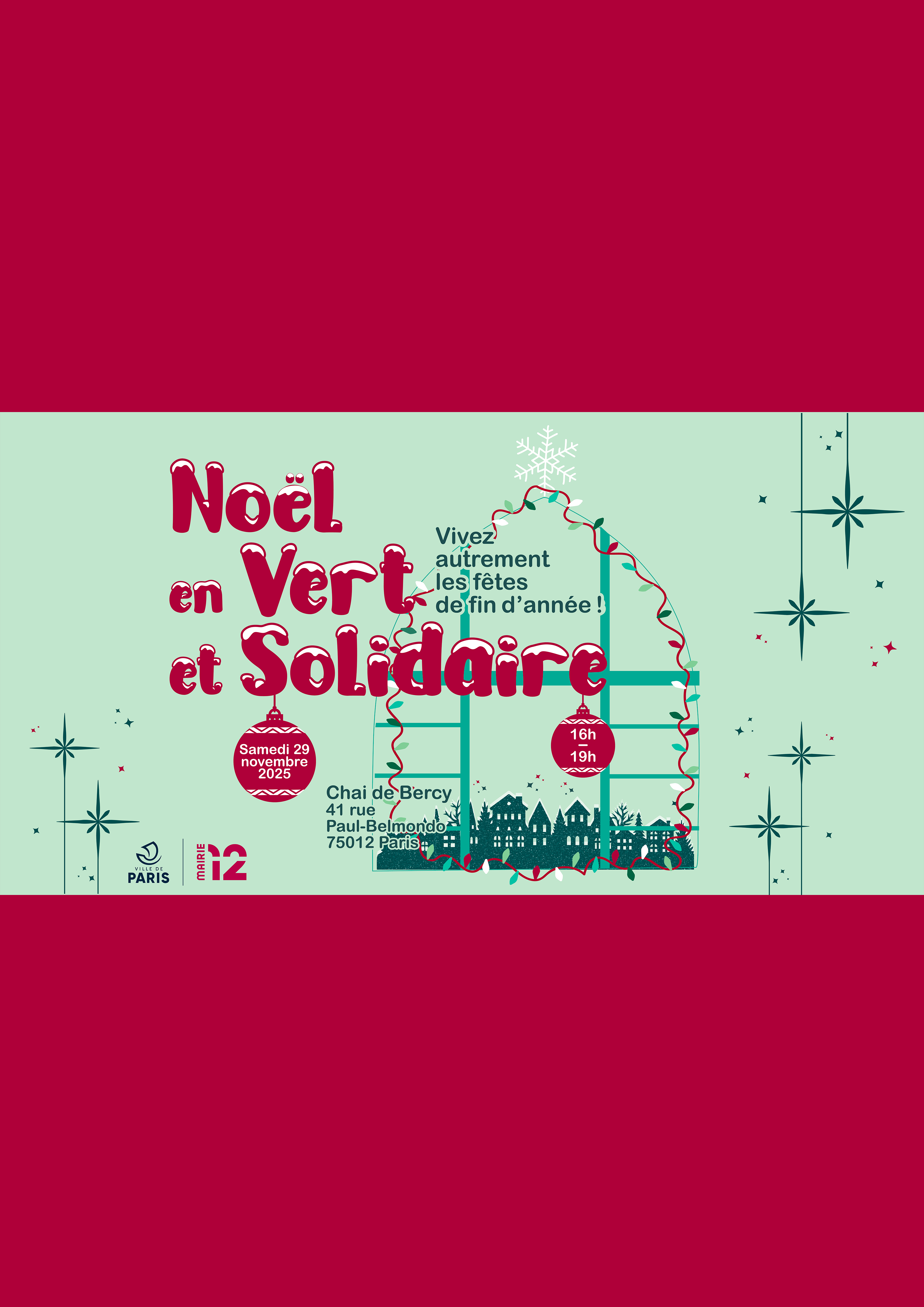 Affiche de Noël en vert solidaire pour l'année 2025