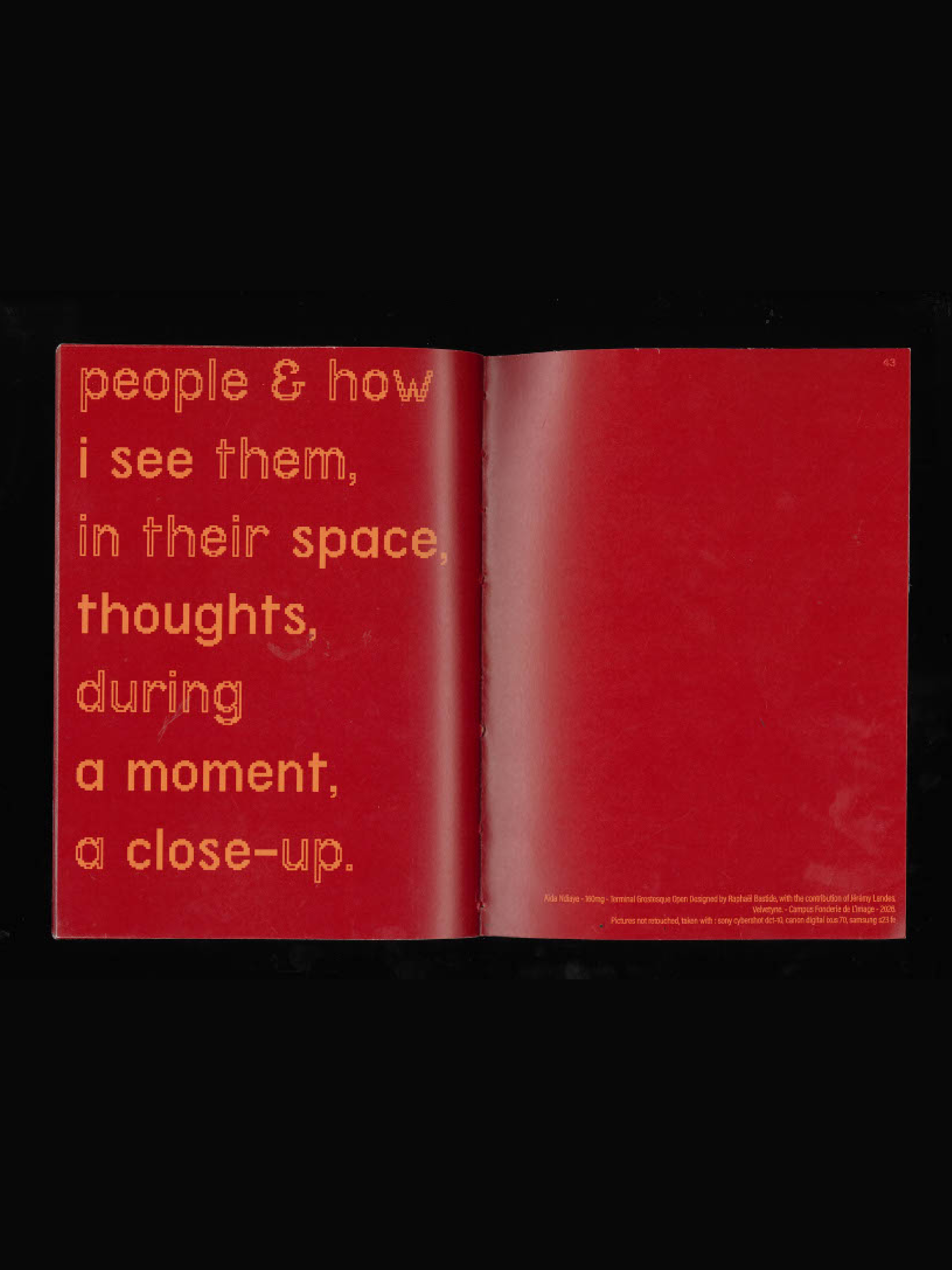 Page de mon fanzine 'People and how i see them, in their space, thoughts, during a moment, a close-up'