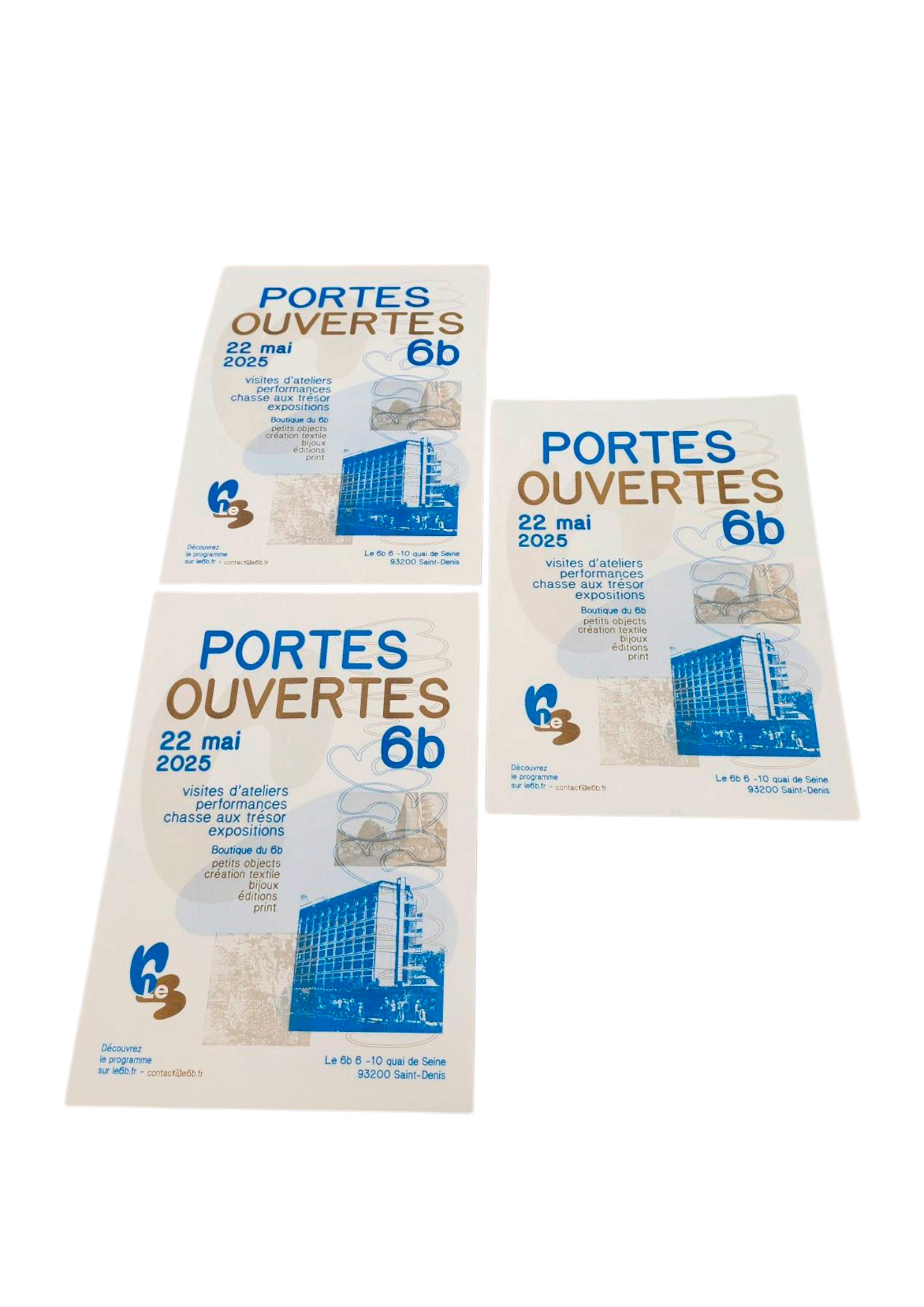 Réalisation d'un indentité visuelle, contenant un nouveau logo, une affiche et dépliant ainsi que de la merchandising pour un tiers-lieux : le 6b