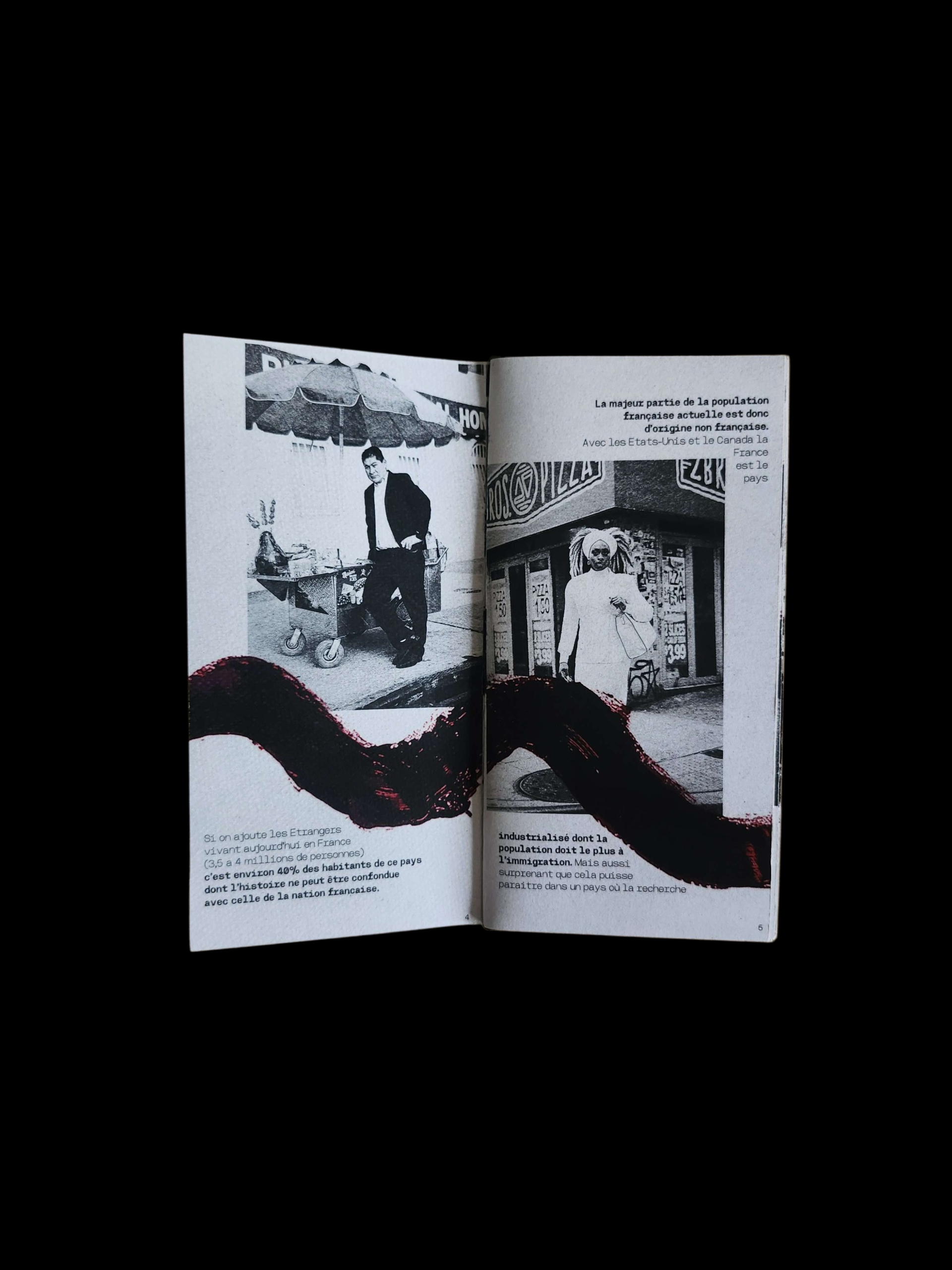 Projet de fanzine sur le sujet de notre choix. Je suis partie sur une remise en valeurs de l'immigration en partant sur l'axe des deuxième génération 'Enfants d'immigres conflit entre origine et nationalté'.