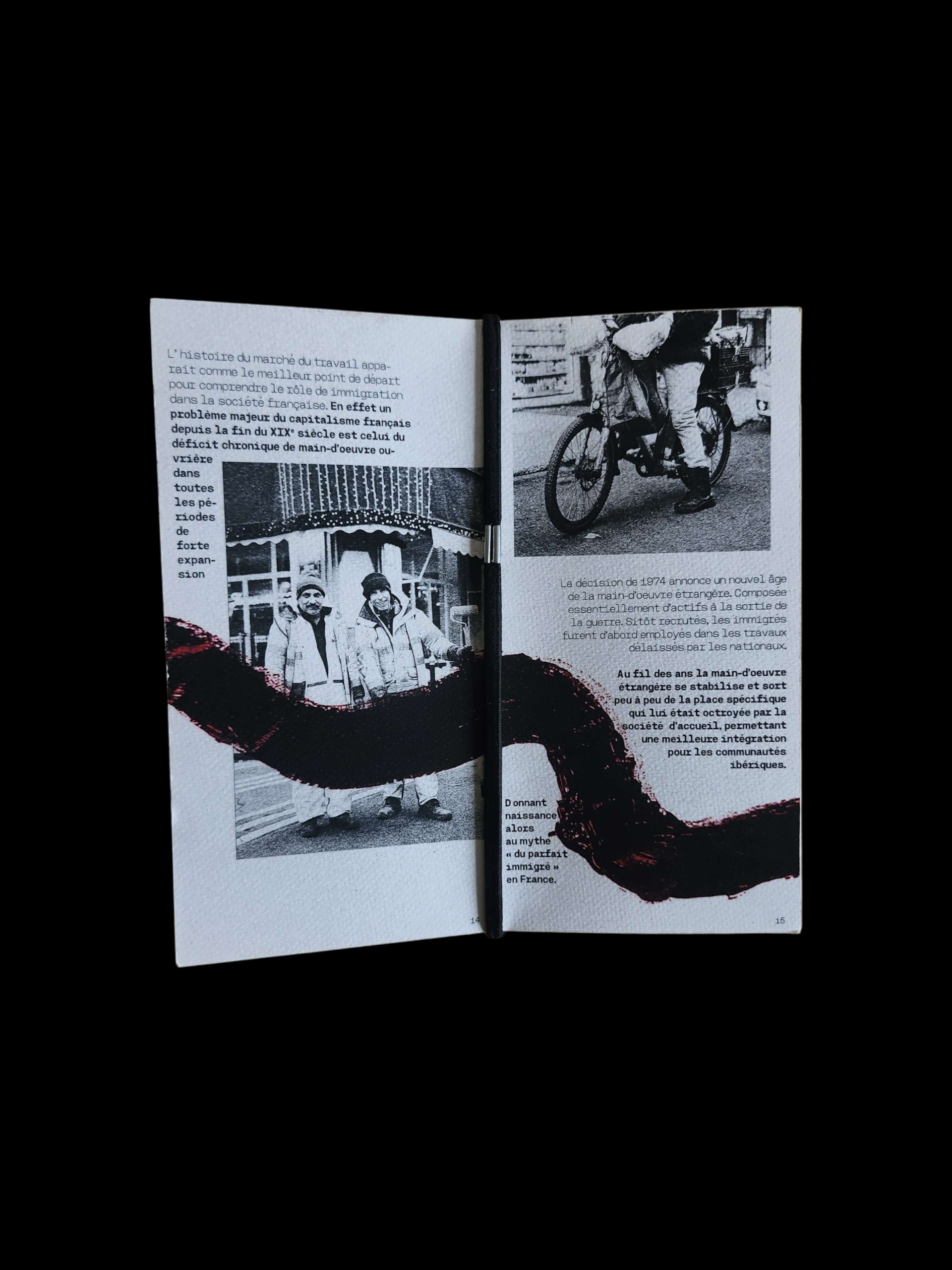 Projet de fanzine sur le sujet de notre choix. Je suis partie sur une remise en valeurs de l'immigration en partant sur l'axe des deuxième génération 'Enfants d'immigres conflit entre origine et nationalté'.