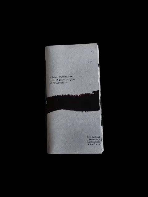 Projet de fanzine sur le sujet de notre choix. Je suis partie sur une remise en valeurs de l'immigration en partant sur l'axe des deuxième génération 'Enfants d'immigres conflit entre origine et nationalté'.