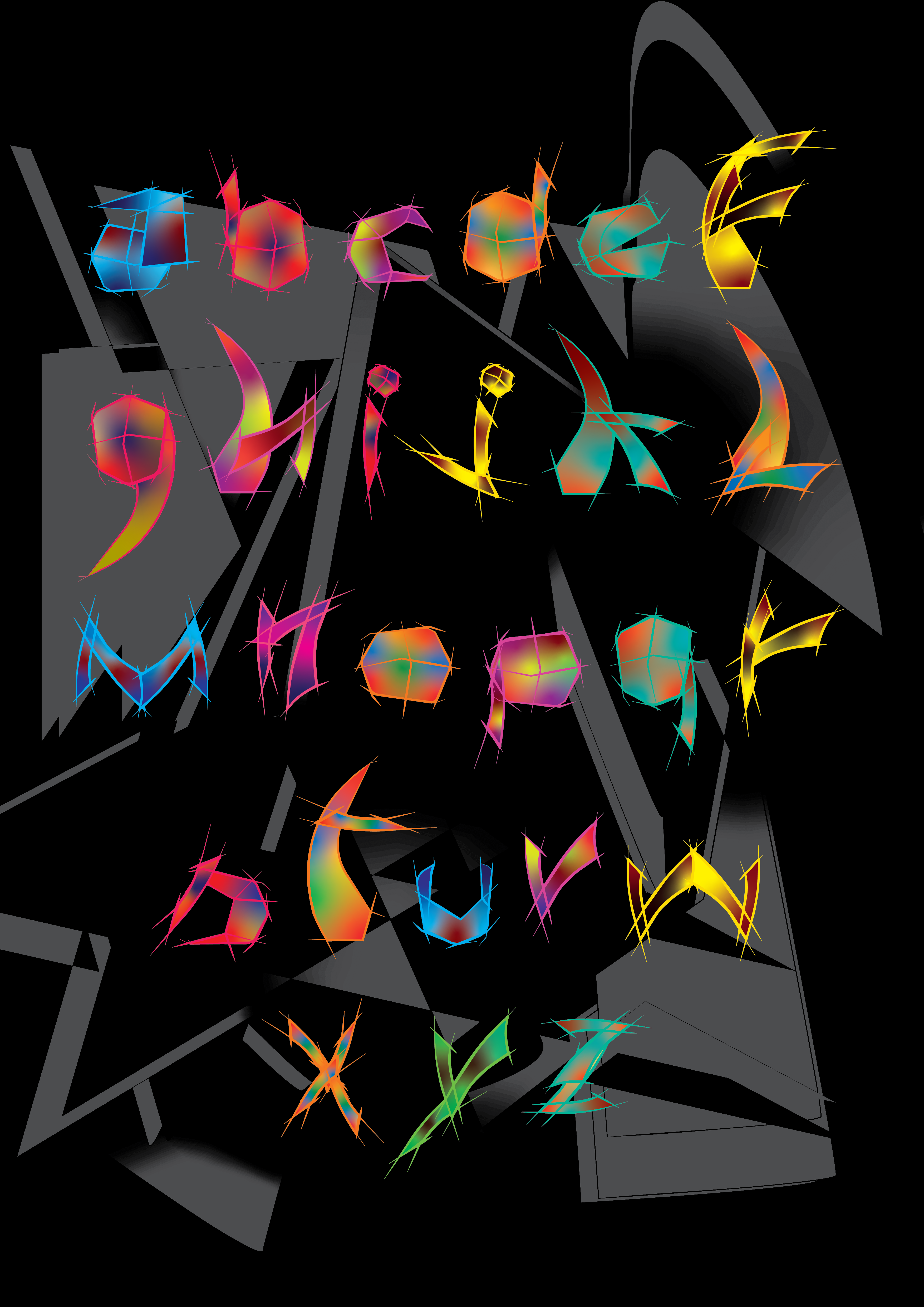 Création d'une typo modulaire inspiré, de l'artiste Natalia Gontcharova et plus globalement du mouvement artistique Futurisme.