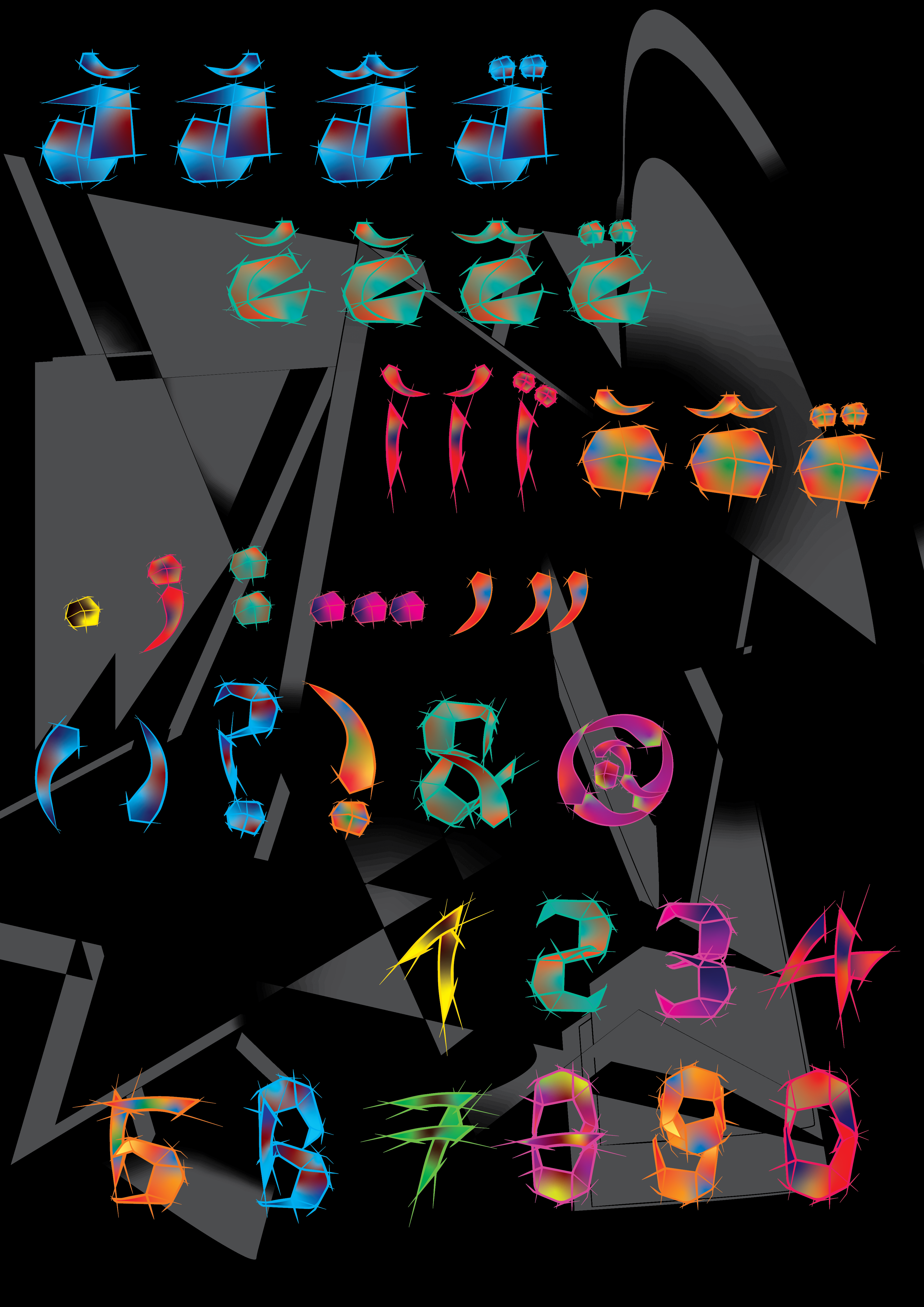 Création d'une typo modulaire inspiré, de l'artiste Natalia Gontcharova et plus globalement du mouvement artistique Futurisme.